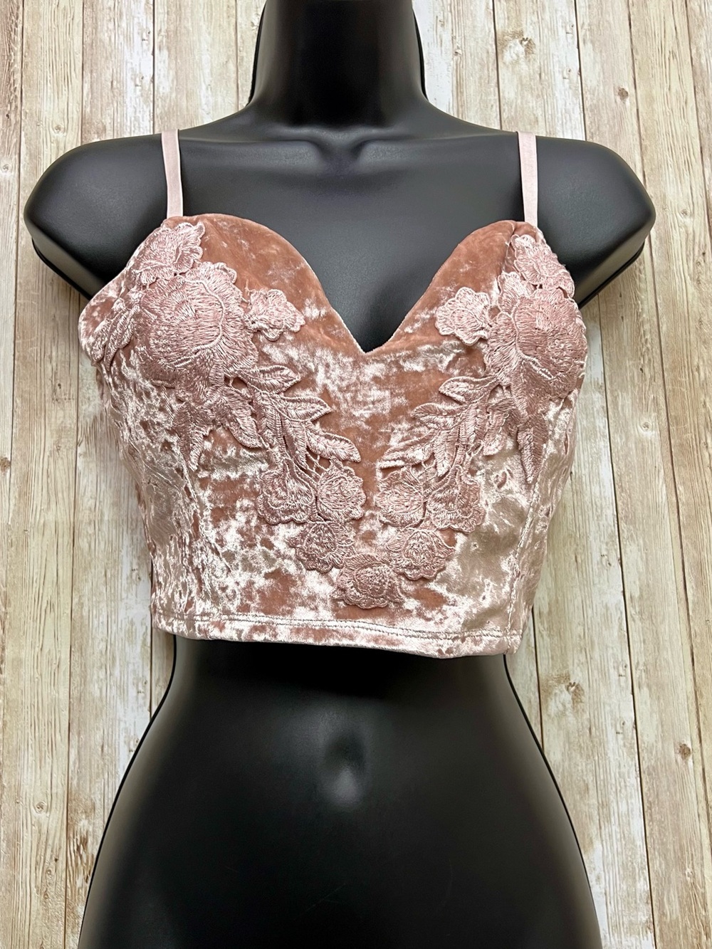 Y2k Women’s Velvet Lace-Embroidered Bralette Crop Top - Dusty Rose